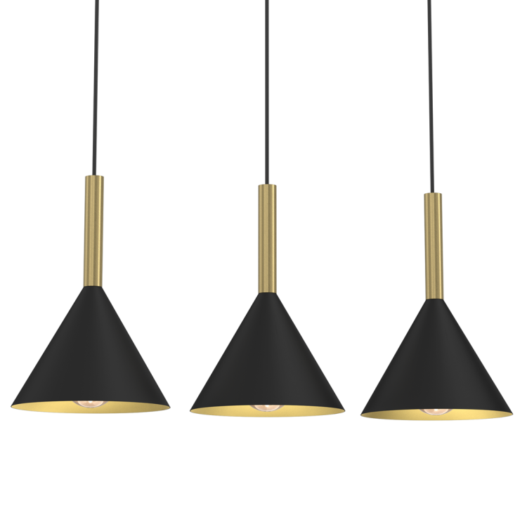 Lampa sufitowa wisząca PERU BLACK 3xE27 MLP0978 Milagro 3x E27 oświetleniowa żyrandol nowoczesna metal szkło do Kuchni Jadalni nad stół blat wyspę czarna czarny czarno złota mosiądz potrójna Inspiracje Premium