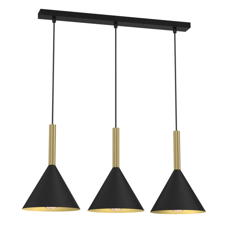 Lampa sufitowa wisząca PERU BLACK 3xE27 MLP0978 Milagro 3x E27 oświetleniowa żyrandol nowoczesna metal szkło do Kuchni Jadalni nad stół blat wyspę czarna czarny czarno złota mosiądz potrójna Inspiracje Premium