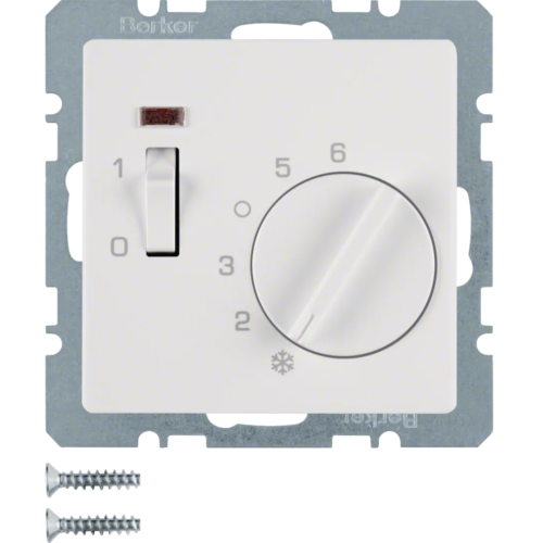 Q.x Reg. temp. pom. st. zw., el. centr., łącznikiem i diodą biały, aks 20306089 HAGER BERKER