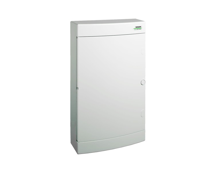Plastikowa obudowa instalacyjna, białe drzwi, natynkowa, IP40, 3 rzędy, 3x18 modułów PNS 3x18W 106197 Noark rozdzielnica elektryczna n/t