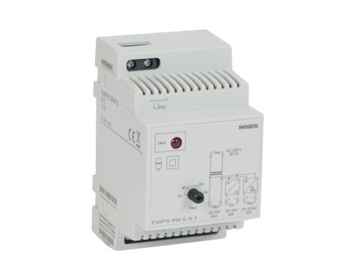 Zasilacz, 8W, Stabilizowane regulowane wyjście 5-24V DC, Z transformatorem na 24V AC Ex9PS 8W S R T 111727 Noark na szynę DIN