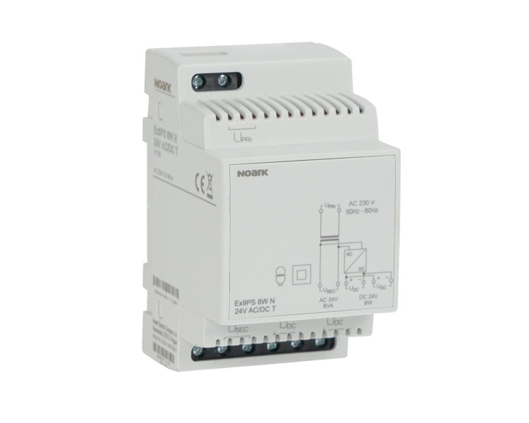 Zasilacz, 8W, Niestabilizowane wyjście 24V DC, Z transformatorem na 24V AC Ex9PS 8W N 24V AC/DC T 111728 Noark na szynę DIN