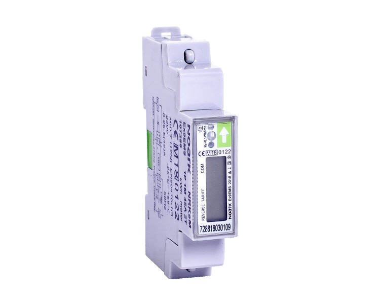 Inteligentny licznik energii 1-fazowy, 1-modułowy, 45A, komunikacja Mbus, dwutaryfowy, wyświetlacz LCD, MID Ex9EMS 1P 1M 45A MB 2T 107289 Noark na szynę DIN