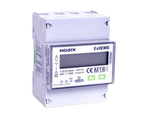 Inteligentny licznik energii 3-fazowy, 4-modułowy, przekładnik prądowy, dwutaryfowy, wyświetlacz LCD, MID Ex9EMS 3P 4M CT 2T 107298 Noark na szynę DIN