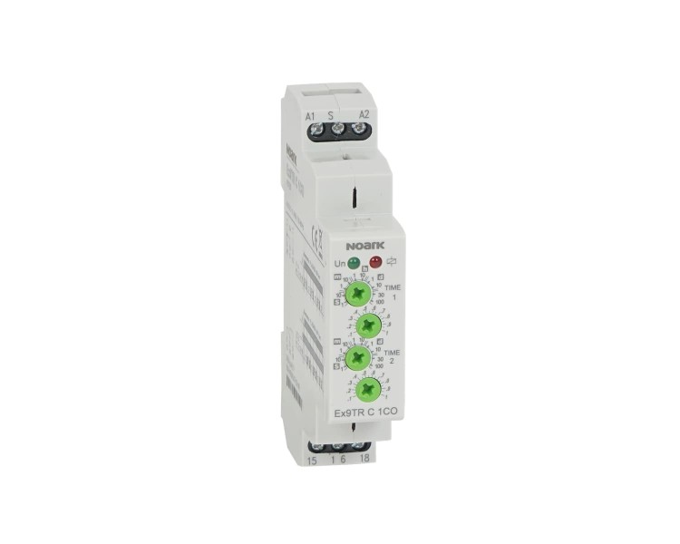 Przekaźnik czasowy asymetryczny, styk 1 CO 16A, 12-240V AC/DC, Przełącznik ON / OFF Ex9TR C 1CO 111729 Noark na szynę DIN