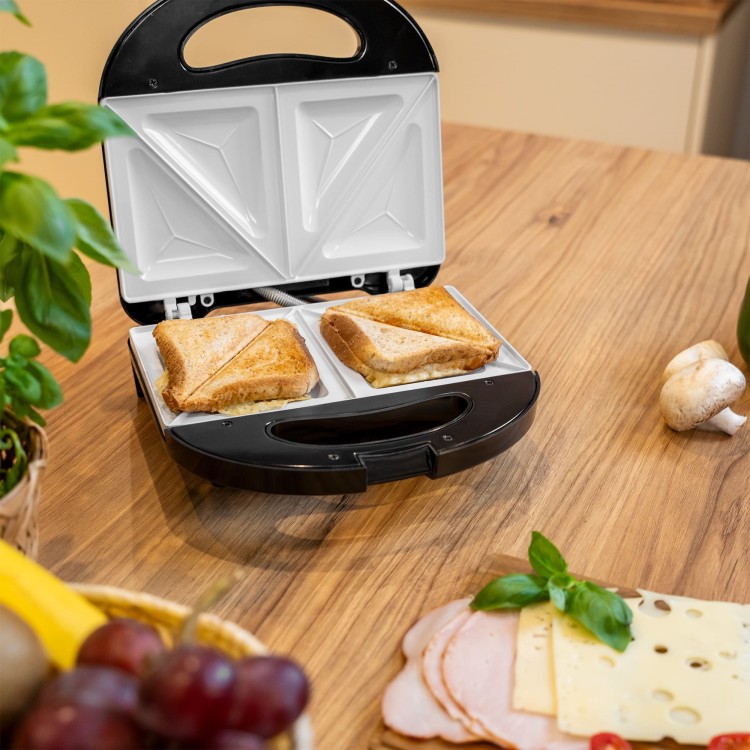 Opiekacz do kanapek tosty grzanki TSA3222 TEESA 800W szybki z ceramicznymi wkładami tostów grzanek stalowy czarny