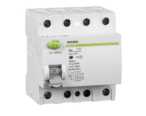 Wyłącznik różnicowoprądowy, Icn=6kA, 4-bieg., In=63A, IΔn=300mA, typ  G+AC Ex9L-N 4P 63A 300mA G 108439 Noark