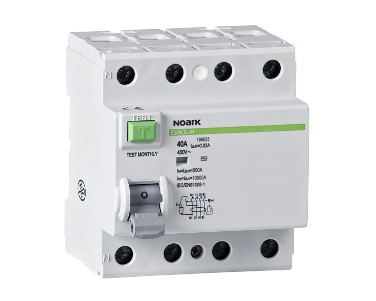 Wyłącznik różnicowoprądowy, Icn=10kA, 4-bieg., In=80A, IΔn=300mA, typ S+AC Ex9CL-100 4P 80A 300mA S 100724 Noark różnicówka