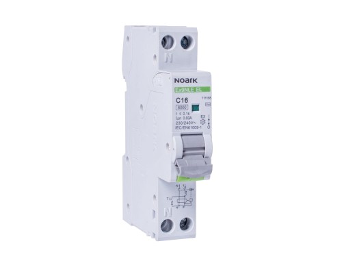 Wyłącznik różnicowoprądowy elektroniczny z członem nadprądowym, 1 moduł szerokości, 1+Nbieg, char. C, In=20A, IΔn=30mA, typ AC Ex9NLE EL 1PN C20 30mA 111156 Noark kombinowany różnicówka z zabezpieczeniem RCBO
