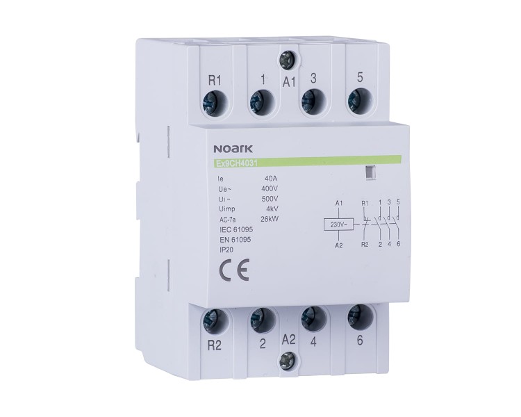 Stycznik instalacyjny, 40 A, napięcie cewki 24V, styki 2 NO + 2 NC Ex9CH40 22 24V 50/60Hz 107323 Noark przekaźnik modułowy