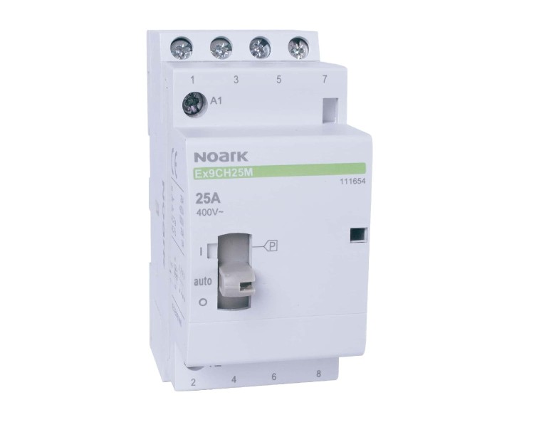Stycznik instalacyjny z możliwością sterowania ręcznego, 25A, napięcie cewki 220-240V AC, styki 4 NO Ex9CH25M 40 230V EU 111654 Noark ze sterowaniem ręcznym sterowanie ręczne