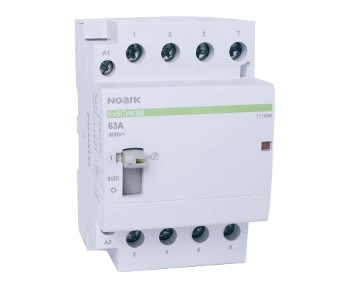 Stycznik instalacyjny z możliwością sterowania ręcznego, 63A, napięcie cewki 24V AC, styki 3 NO + 1 NC Ex9CH63M 31 24V EU 111685 Noark ze sterowaniem ręcznym sterowanie ręczne