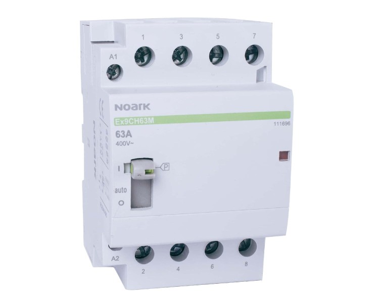 Stycznik instalacyjny z możliwością sterowania ręcznego, 63A, napięcie cewki 24V AC, styki 3 NO + 1 NC Ex9CH63M 31 24V EU 111685 Noark ze sterowaniem ręcznym sterowanie ręczne