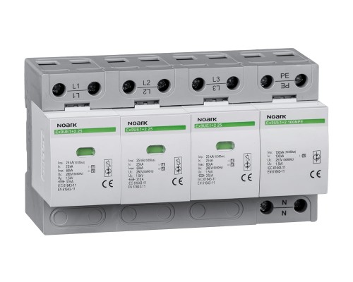 Ogranicznik przepięć, typ I+II, 280 V AC, 25 kA, wymienna wkładka, 3+N-bieg. Ex9UE1+2 25 3PN 280 105505 Noark