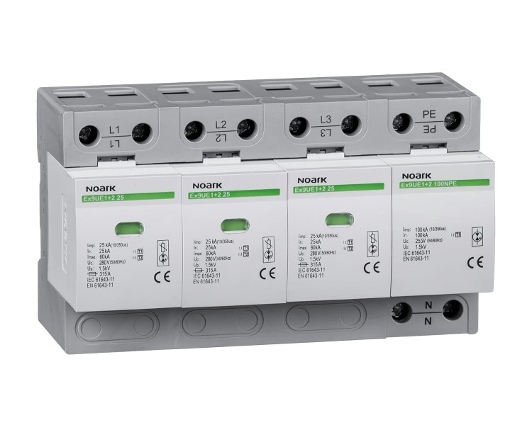 Ogranicznik przepięć, typ I+II, 280 V AC, 25 kA, wymienna wkładka, 3+N-bieg. Ex9UE1+2 25 3PN 280 105505 Noark