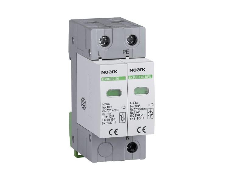 Ograniczniki przepięć, typ II, 320 V AC, 20 kA, wymienna wkładka, 1+N-bieg., styk pomocniczy Ex9UE2 20R 1PN 320 103757 Noark