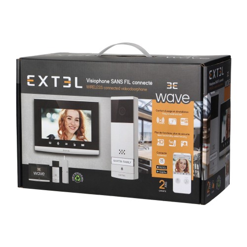 Zestaw wideodomofonowy 7" komplet Wave EXTEL720313 Extel SMART wideodomofon LCD dzwonek bezprzewodowy do 350m z WiFi + APP bezsłuchawkowy dotykowy OSD sterowanie furtką i bramą Inteligentny telefonem i głosem Google Home Alexa czarno-srebrny