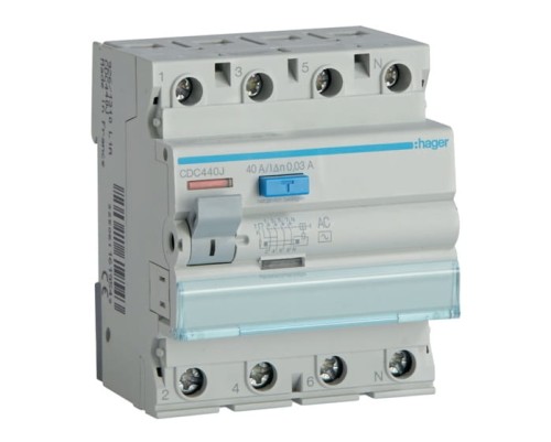 Wyłącznik różnicowoprądowy 4P 40A/30mA Typ AC CDC440J Hager RCCB 40A 30mA różnicówka