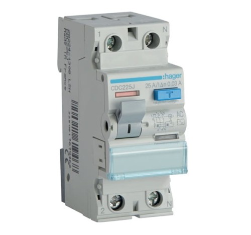 Wyłącznik różnicowoprądowy 1P+N 25A/30mA Typ AC 6kA CDC225J Hager RCCB 25A 30mA różnicówka