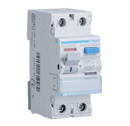 Wyłącznik różnicowoprądowy 1P+N 40A/30mA Typ AC 6kA CDC240J Hager RCCB 40A 30mA różnicówka