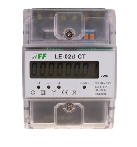 Licznik energii elektrycznej - trójfazowy z programowalną przekładnią, wyświetlacz LCD, kl.1  LE-02D-CT F&F