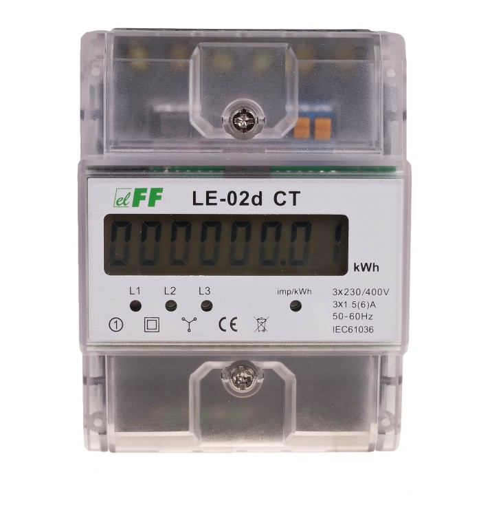 Licznik energii elektrycznej - trójfazowy z programowalną przekładnią, wyświetlacz LCD, kl.1  LE-02D-CT F&F