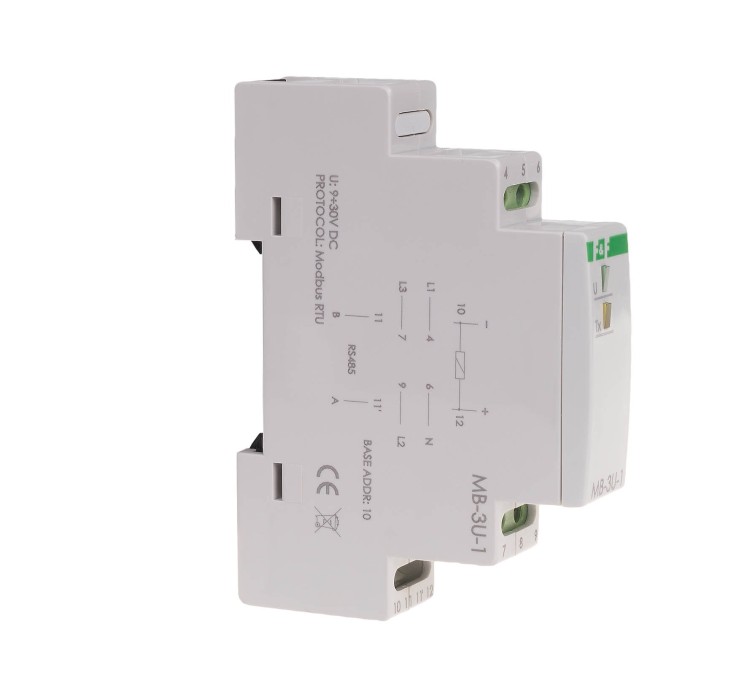 Przetwornik pomiaru napięcia,  trójfazowy, z wyjściem MODBUS RTU MAX-MB-3U-1 F&F