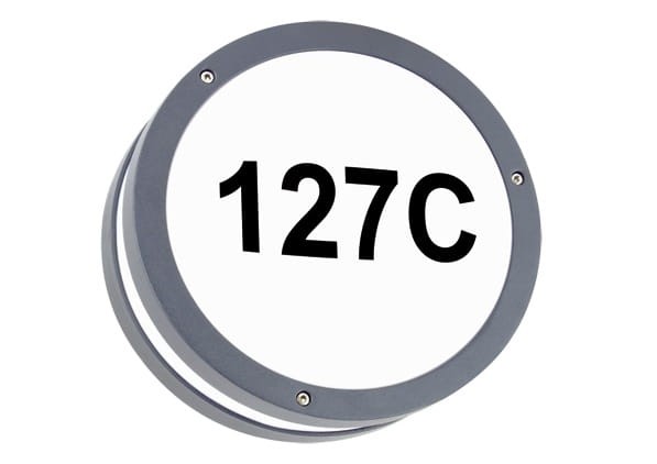 Lampa ogrodowa elewacyjna oprawa zewnętrzna Kinkiet zewnętrzny z podświetlanym numerem domu SOLINA LED C 7,5W GREY 4000K 03836 Struhm Ideus IP54 hermetyczna okrągła na budynek oświetlenie zewnętrzne szara
