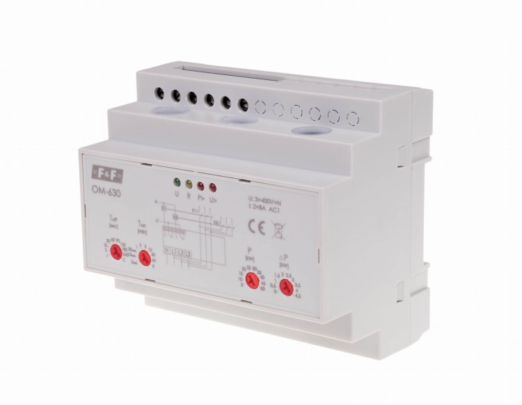 Ogranicznik poboru mocy, trójfazowy, pomiar bezpośredni do 50kW, montaż na szynie DIN OM-630 F&F