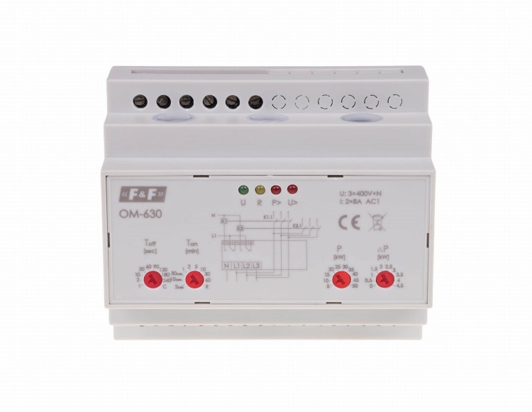 Ogranicznik poboru mocy, trójfazowy, pomiar bezpośredni do 50kW, montaż na szynie DIN OM-630 F&F