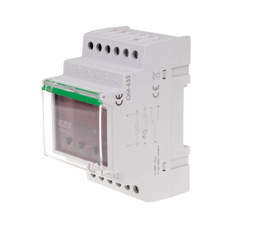 Ogranicznik z funkcją przekaźnika napięciowego, LCD, pomiar do 10kW, montaż na szynie DIN OM-633 F&F