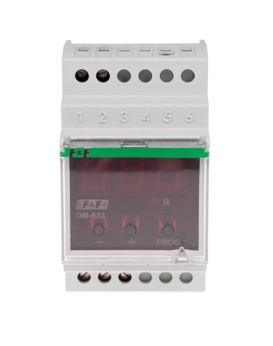 Ogranicznik z funkcją przekaźnika napięciowego, LCD, pomiar do 10kW, montaż na szynie DIN OM-633 F&F