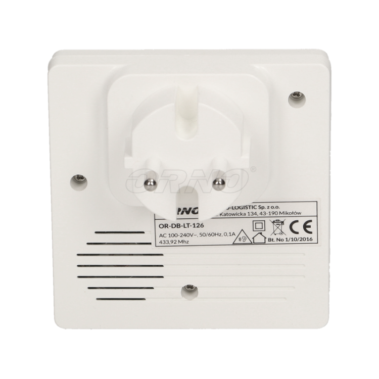 Dzwonek bezprzewodowy SMARTEK AC 230V z Learning System i bezbateryjnym przyciskiem ORNO OR-DB-LT-126 Gniazdkowy