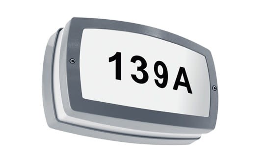 Lampa ogrodowa elewacyjna oprawa zewnętrzna Kinkiet zewnętrzny z podświetlanym numerem domu SOLINA LED L 8W GREY 4000K 03686 Struhm Ideus IP54 hermetyczna prostokąt na budynek oświetlenie zewnętrzne szara