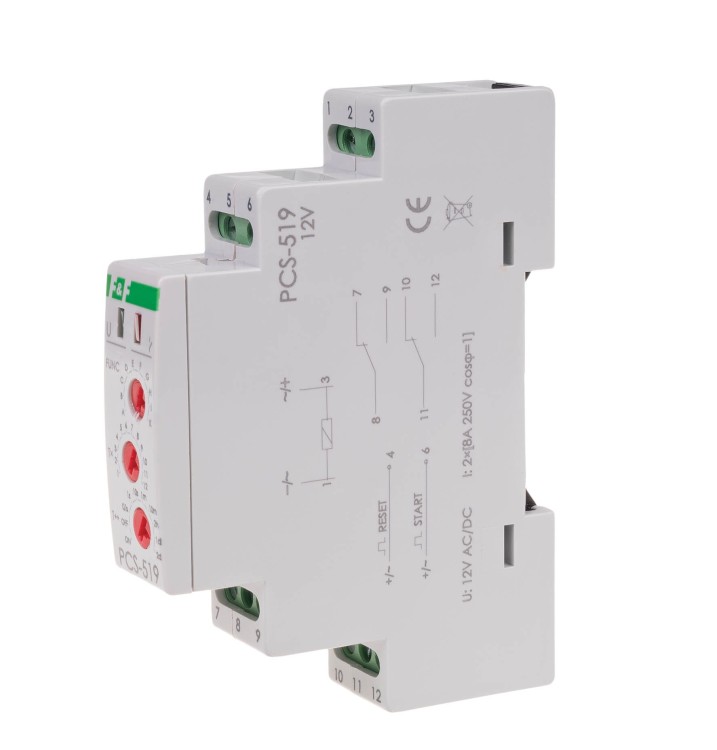 Przekaźnik czasowy 10-funkcji, styki 2NO/NC 12V PCS-519 12V PCS-519-12V F&F