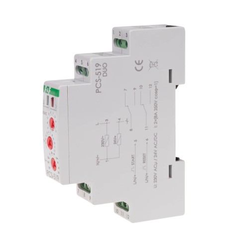 Przekaźnik czasowy 10-funkcji, styki 2NO/NC Uniwersalny 24V lub 230V PCS-519 DUO PCS-519DUO F&F
