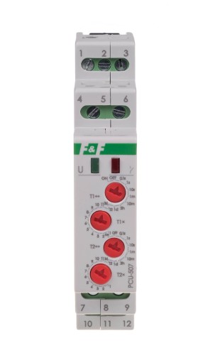 Przekaźnik czasowy 2-funkcyjny (nastawa 2 czasów T1 T2, styk: 2xNO/NC 230V PCU-507 F&F