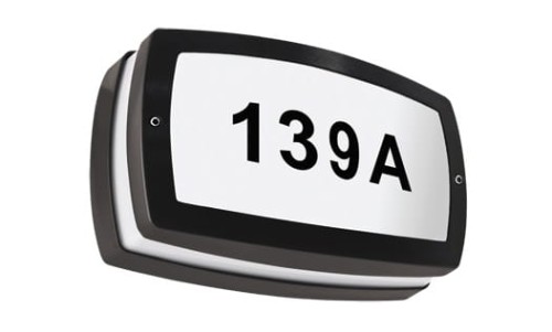 Lampa ogrodowa elewacyjna oprawa zewnętrzna Kinkiet zewnętrzny z podświetlanym numerem domu SOLINA LED L 8W BLACK 4000K 03835 Struhm Ideus IP54 hermetyczna prostokąt na budynek oświetlenie zewnętrzne czarna