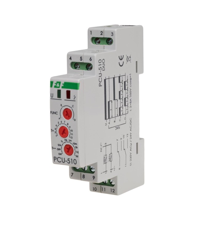 Przekaźnik czasowy, styk: 2xNO/NC 230V PCU-510DUO F&F