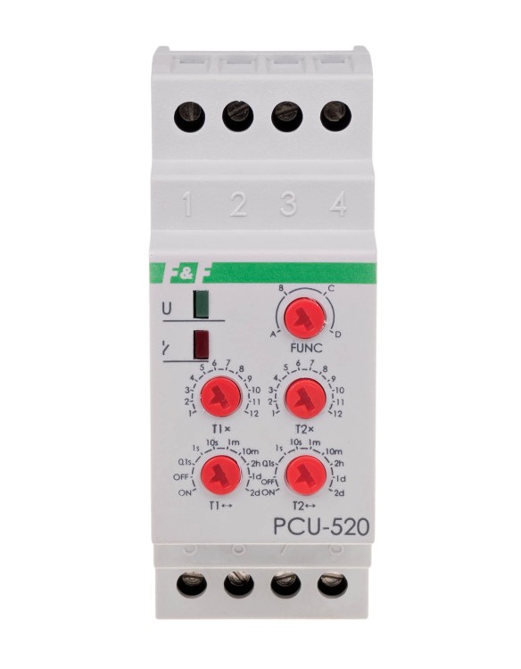 Przekaźnik czasowy 2-funkcyjny (nastawa 2 czasów T1 T2, styk: 2xNO/NC 230V PCU-520 F&F