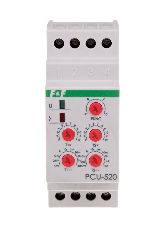 Przekaźnik czasowy 2-funkcyjny (nastawa 2 czasów T1 T2, styk: 2xNO/NC 24V PCU-520-24V F&F