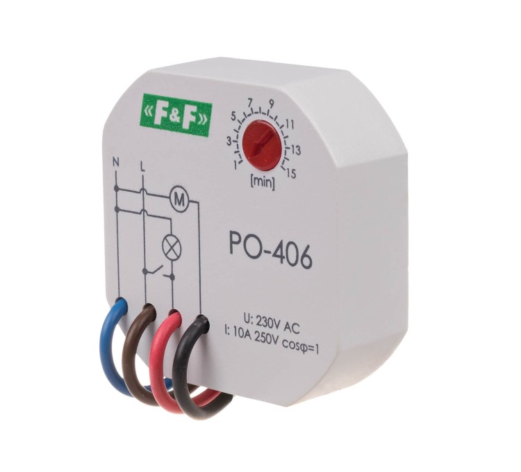Przekaźnik czasowy z opóźnionym odpadaniem, montaż podtynkowy PO-406 F&F