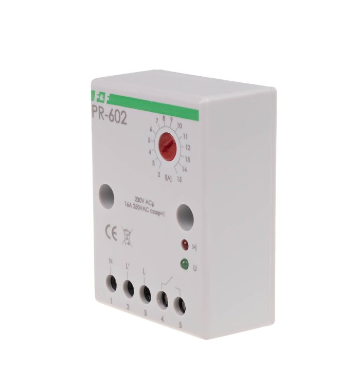 Przekaźnik priorytetowy, zakres regulacji 2÷15A, montaż natablicowy,230V PR-602 F&F