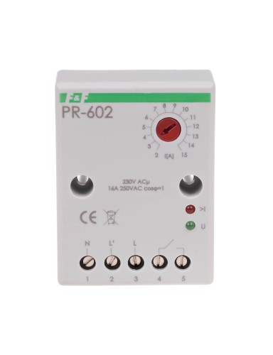 Przekaźnik priorytetowy, zakres regulacji 2÷15A, montaż natablicowy,230V PR-602 F&F