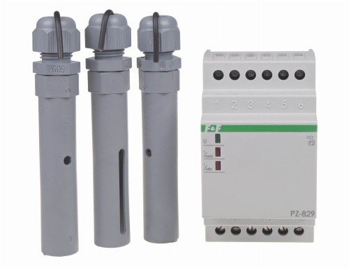 Przekaźnik kontroli poziomu cieczy dwu stanowy PZ-829, montaż na szynie DIN, styk: 2x1NO/NC 230V PZ-829 F&F