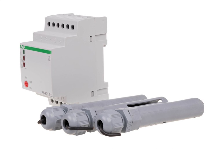 Przekaźnik kontroli poziomu cieczy dwu stanowy z regulacją czułości sond PZ-829 RC, montaż na szynie DIN, styk: 2x1NO/NC 230V PZ-829RC F&F