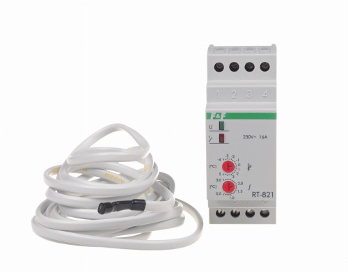 Regulator temperatury - zakres temperatur -4÷5°C montaż na szynie DIN, styk: 1NO/NC 230V AC RT-821 F&F