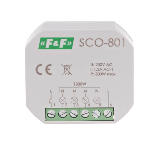 Ściemniacz oświetlenia "bez pamięci",  montaż podtynkowy zasilanie 230V AC 300W SCO-801 F&F