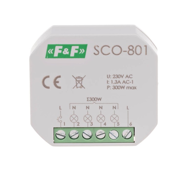 Ściemniacz oświetlenia "bez pamięci",  montaż podtynkowy zasilanie 230V AC 300W SCO-801 F&F