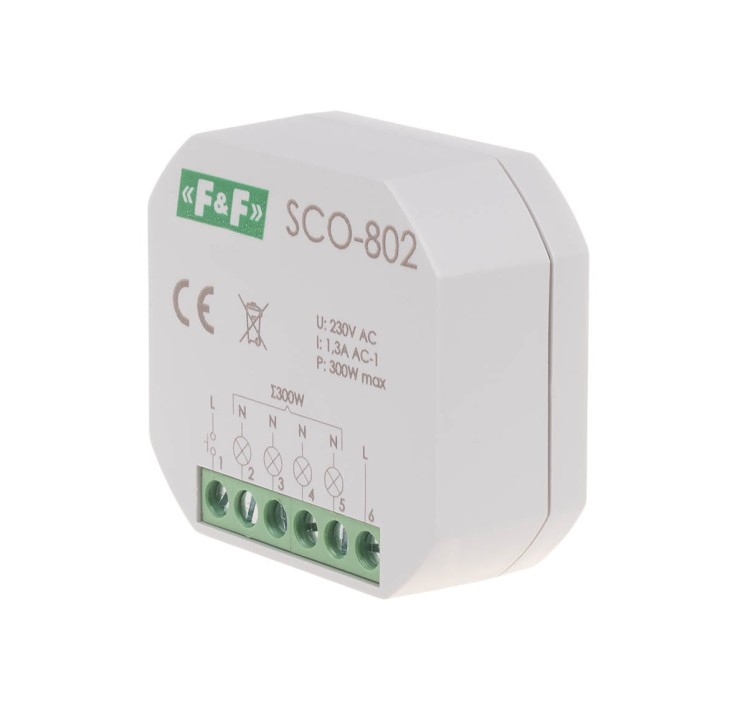 Ściemniacz oświetlenia "z pamięcią" montaż podtynkowy zasilanie 230V AC 300W SCO-802 F&F